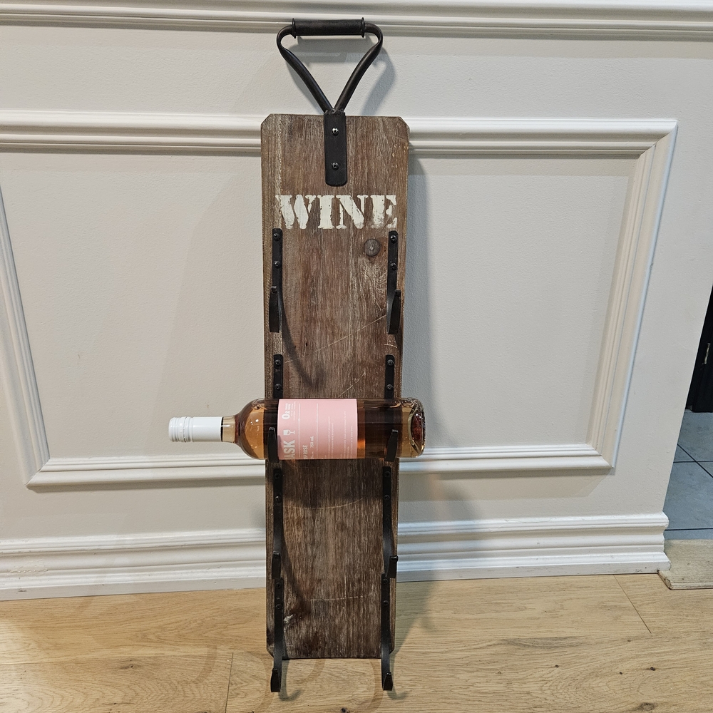 Rustic Wall-Mounted Wine Rack – Reclaimed Wood & Metal – Holds 4 Bottles